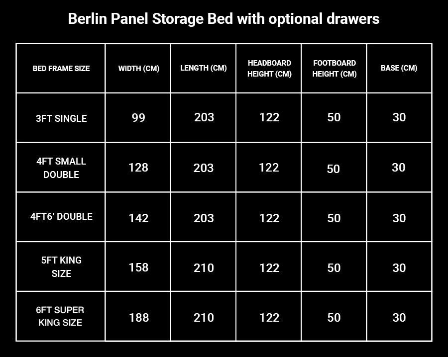 Berlin Panel Storage Bed with optional drawers 4
