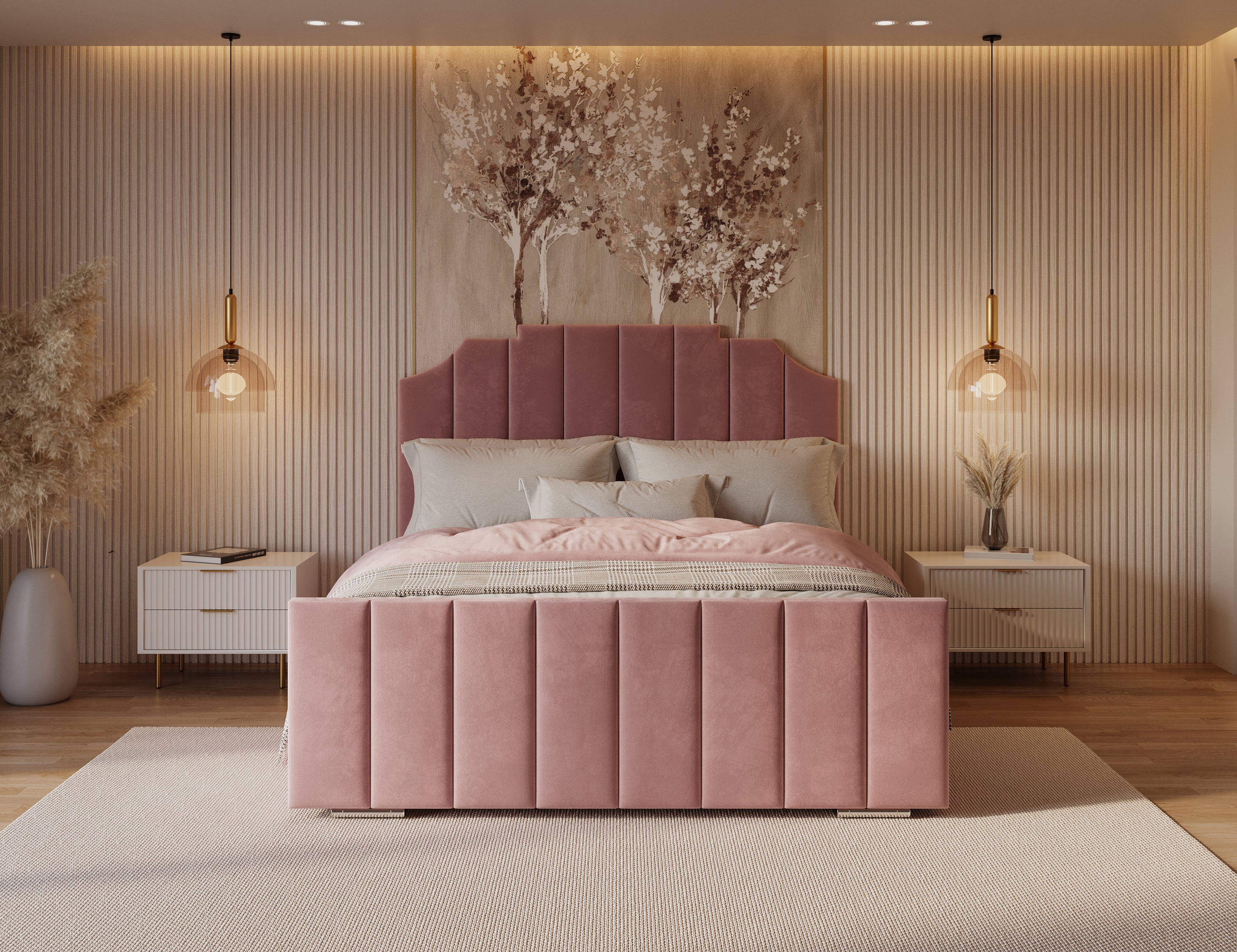 Glamorous Pink Velvet Bed 3
