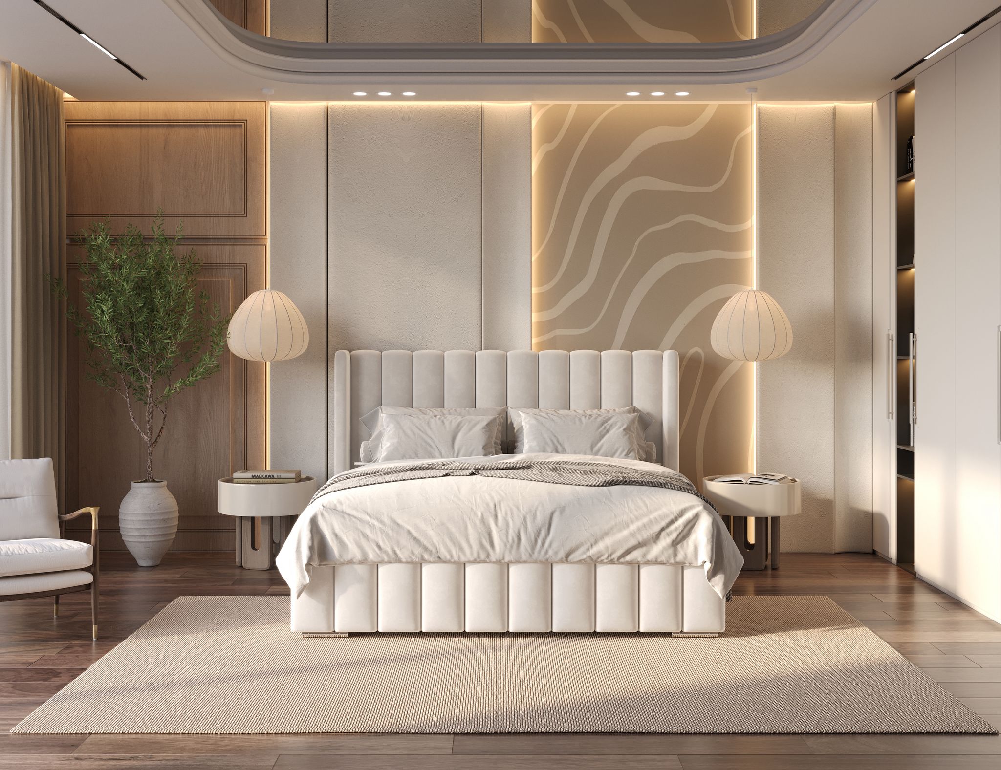 Miami Wingback Bed Frame With Line