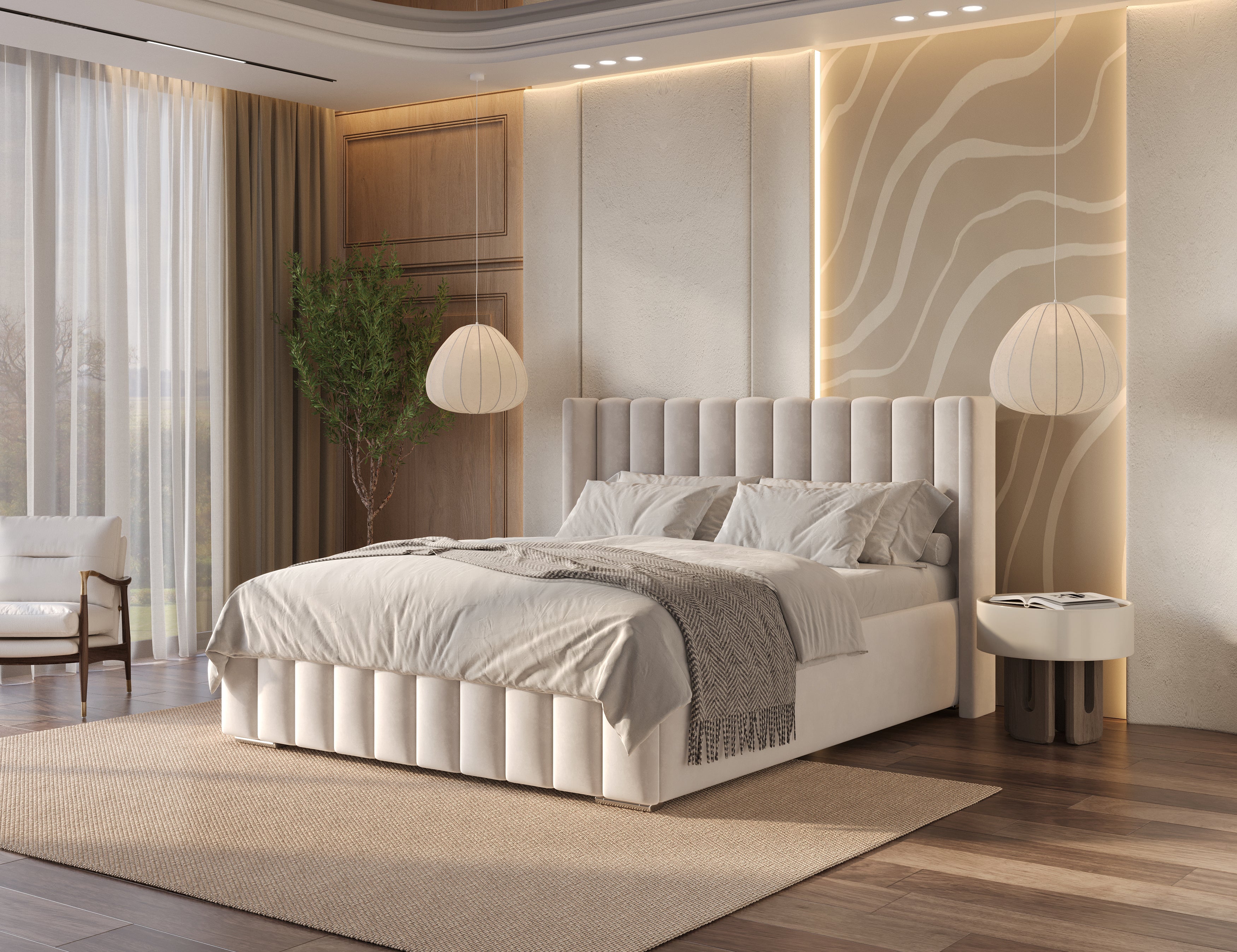 Miami Wingback Bed Frame With Line
