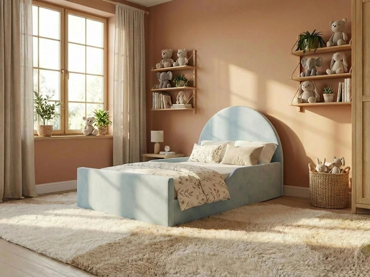 Rest Aura Moon kids bed in sky blue (built in safety side panels)
