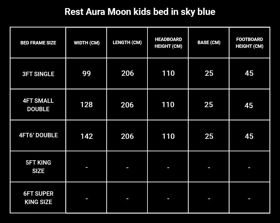 Rest Aura Moon kids bed in sky blue (built in safety side panels)