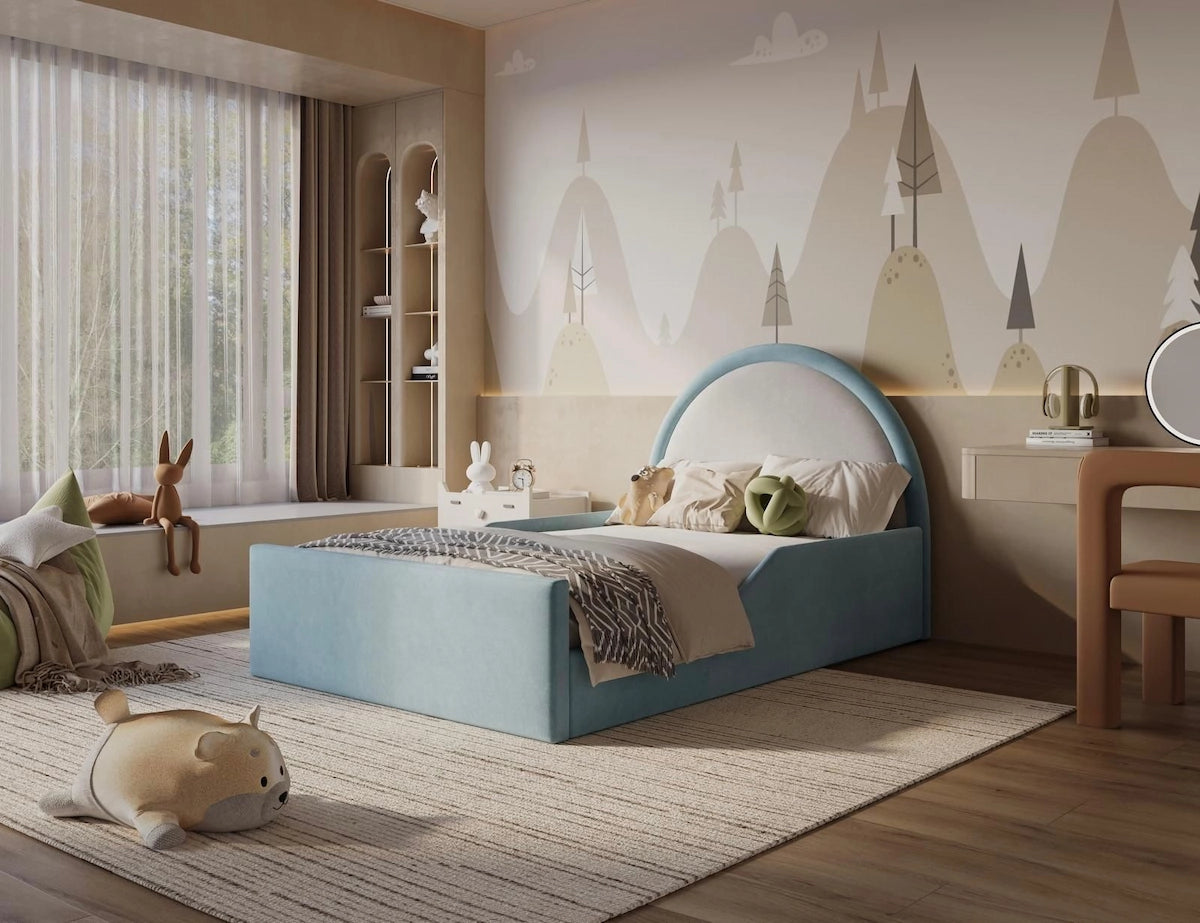 Rest Aura Nova kids bed in sky blue (built in safety side panels)