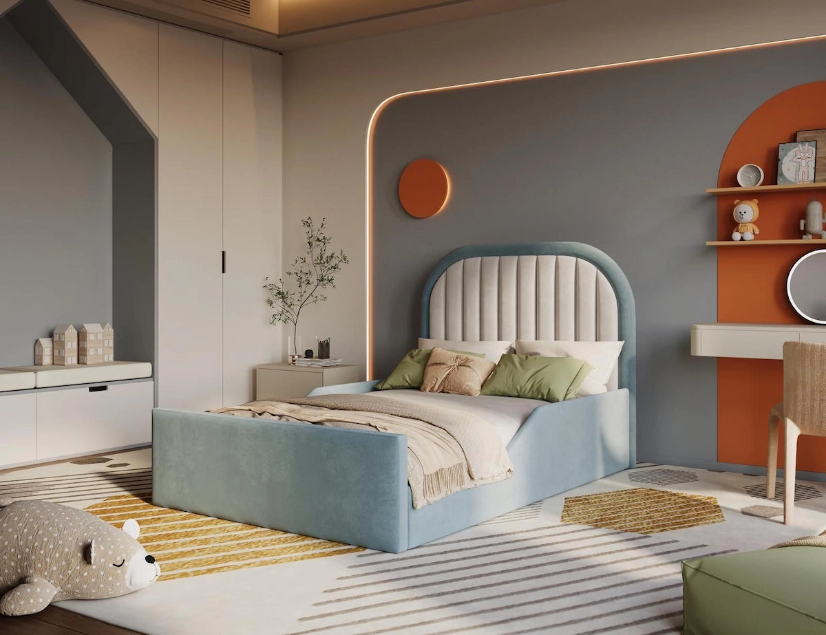 Rest Aura Taylor kids bed in sky blue (built in safety side panels)