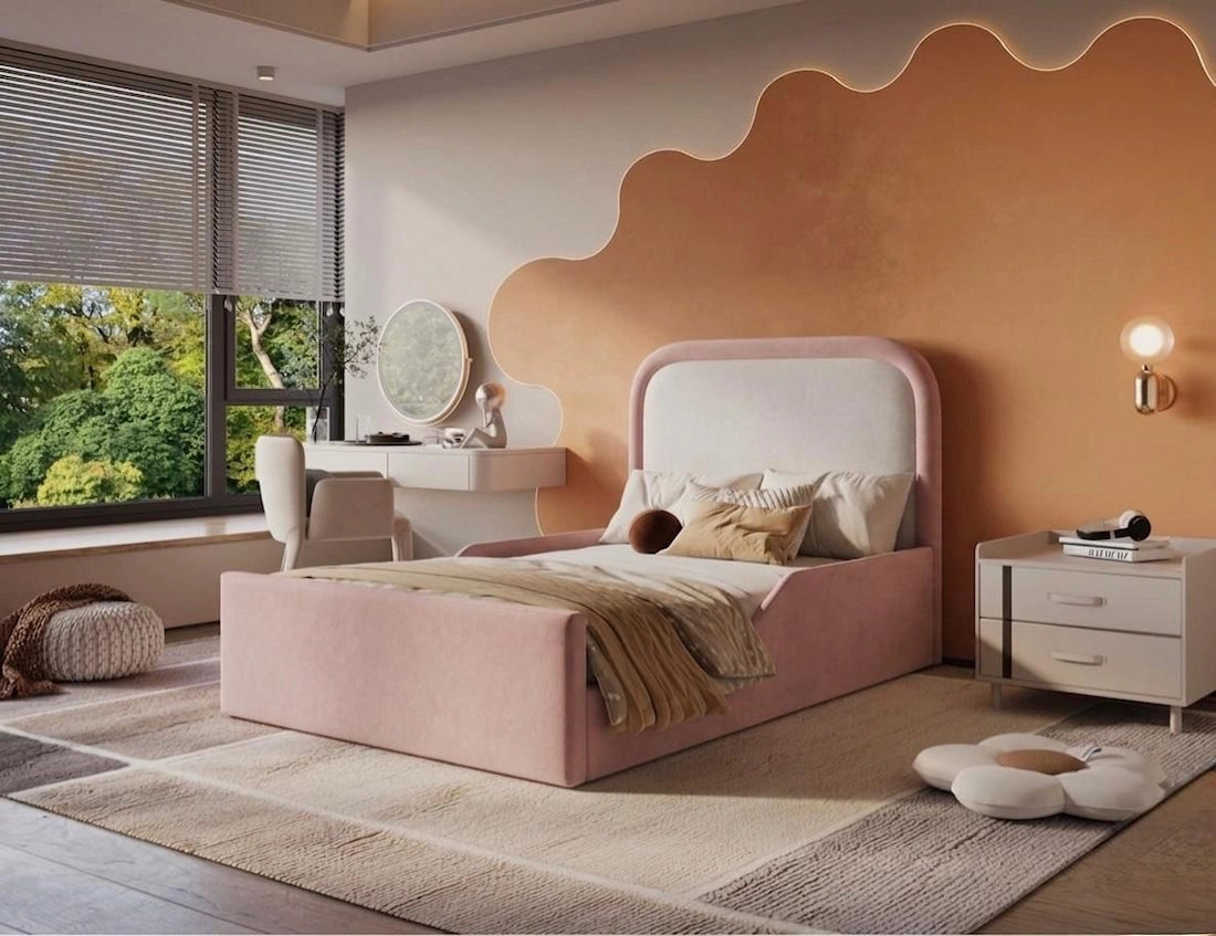 Rest Aura margot kids bed in Plush Pink (built in safety side panels)