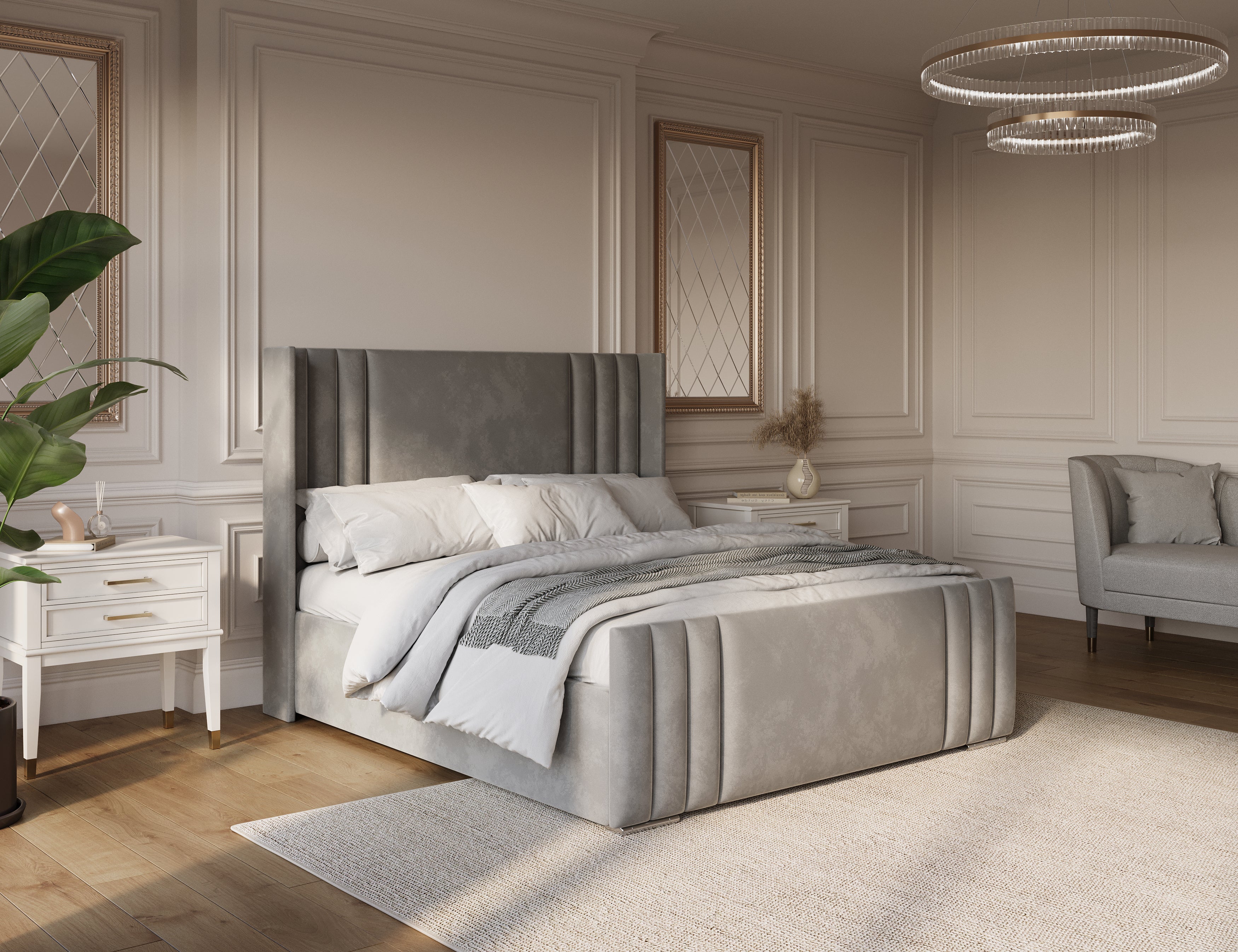 The Austin Wingback Bed Frame With Lines