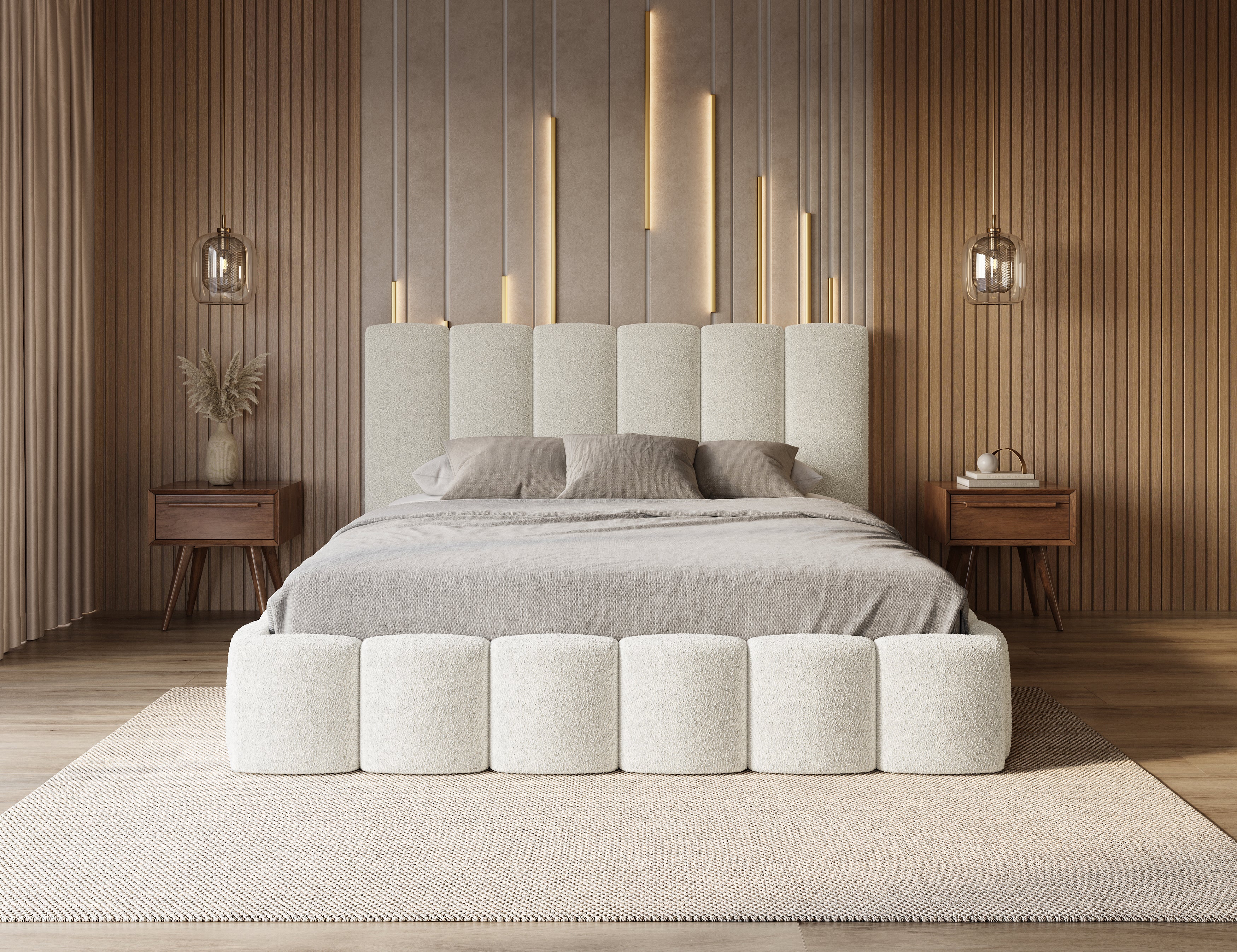The Bespoke Cloud Panelled Cream Teddy Boucle Bed