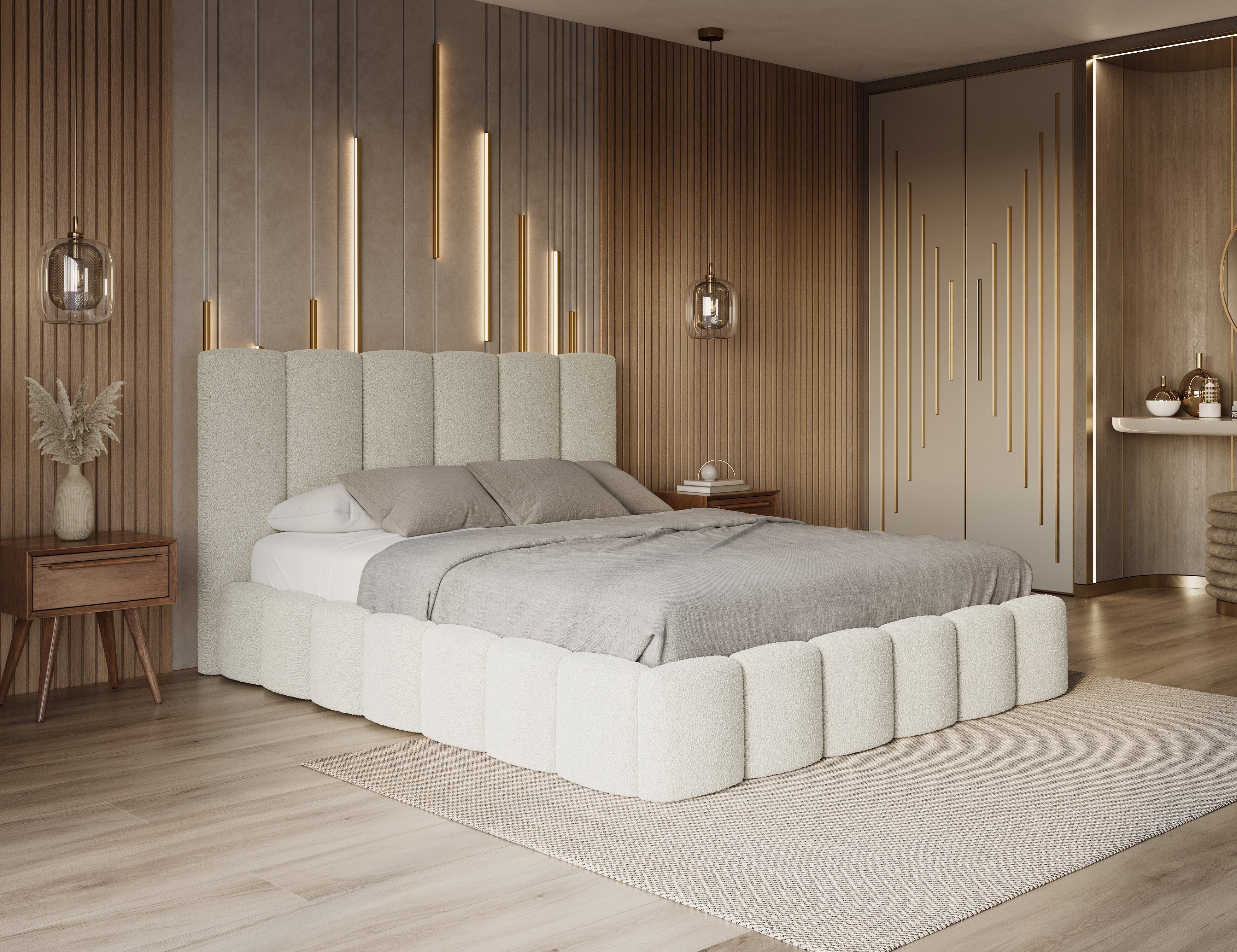 The Bespoke Cloud Panelled Cream Teddy Boucle Bed 3